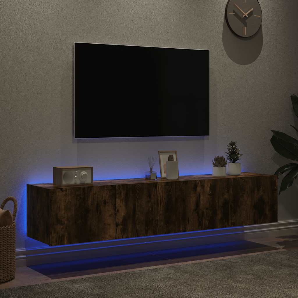 Mobili TV a Parete con Luci LED 2pz