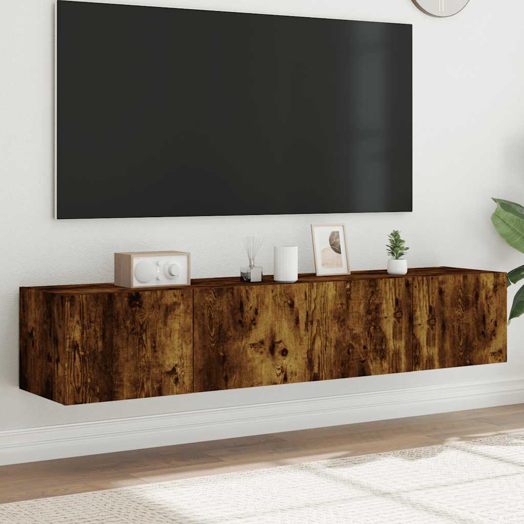Mobili TV a Parete con Luci LED 2pz