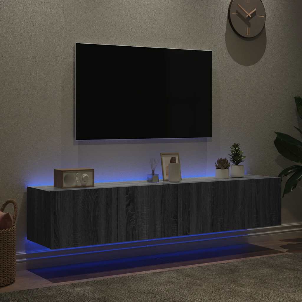 Mobili TV a Parete con Luci LED 2pz