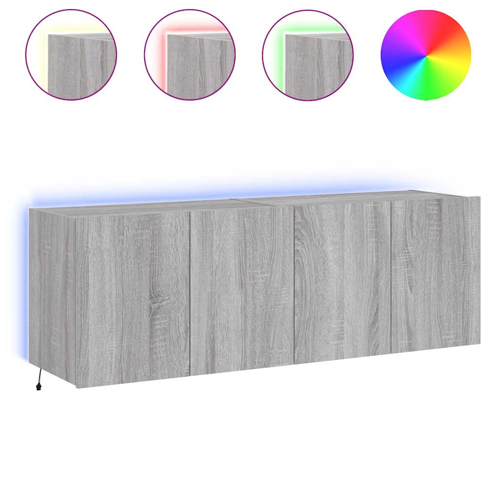 Mobili TV a Parete con Luci LED 2pz