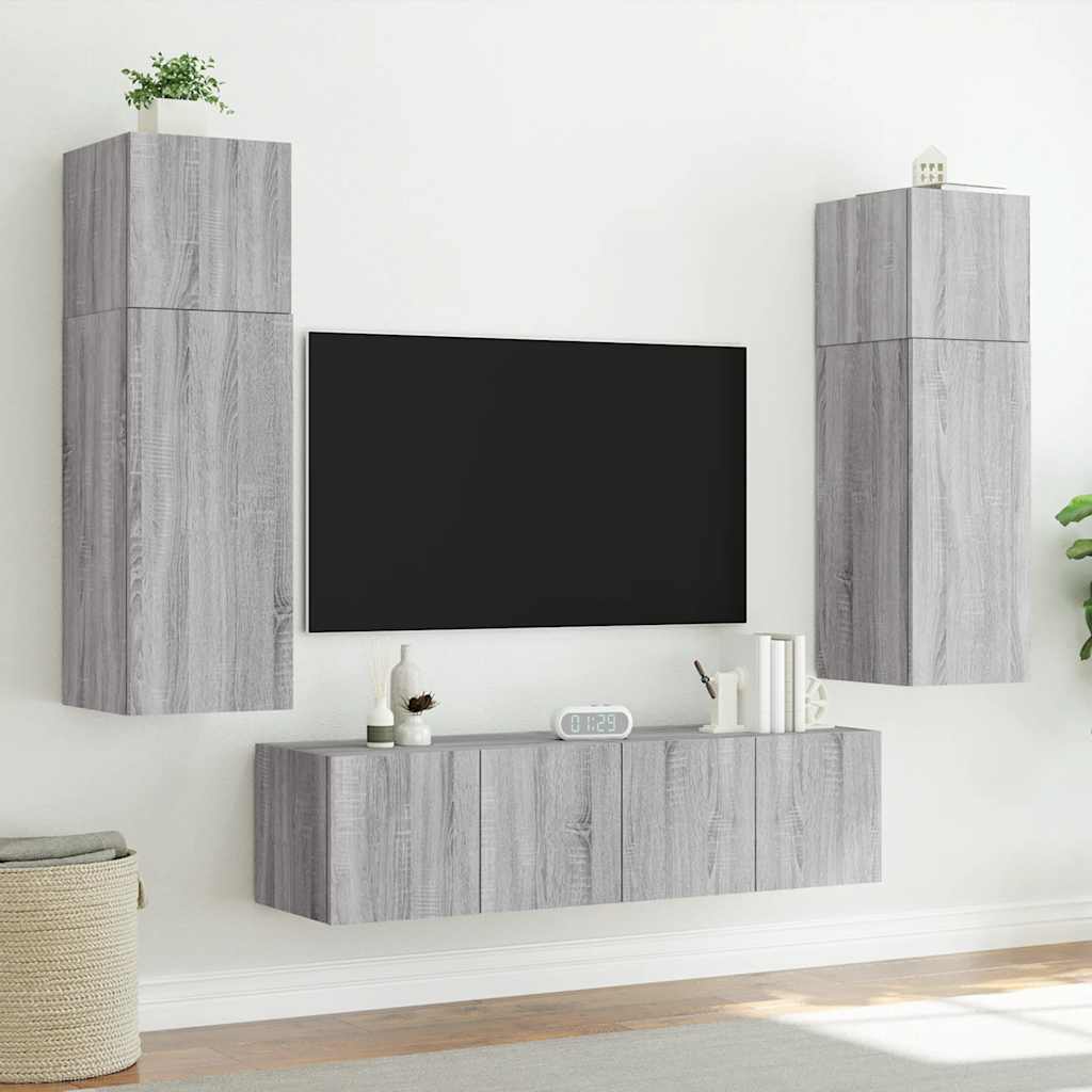Mobili TV a Parete con Luci LED 2pz