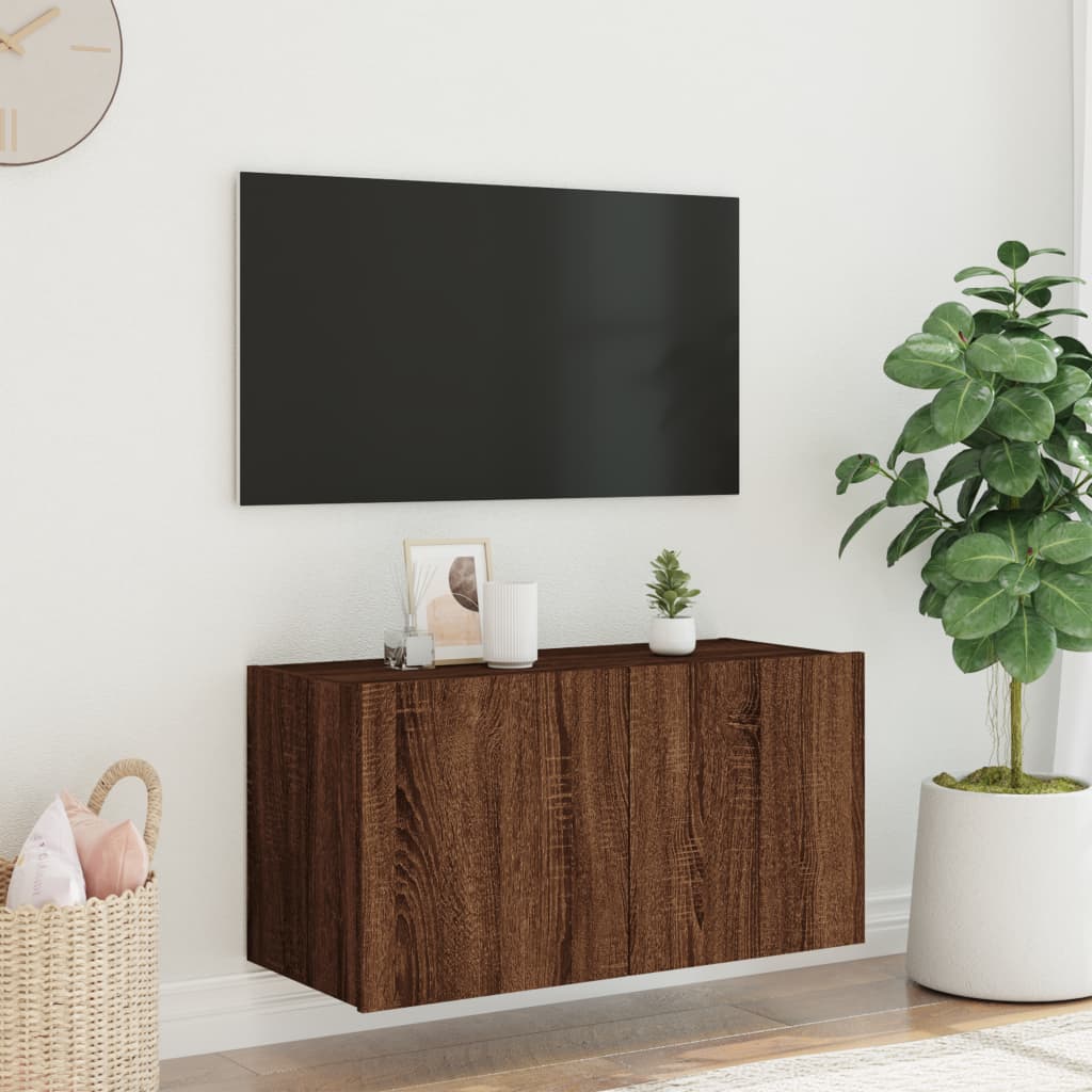 Mobile TV a Parete con Luci LED Rovere Marrone 80x35x41 cm - homemem39