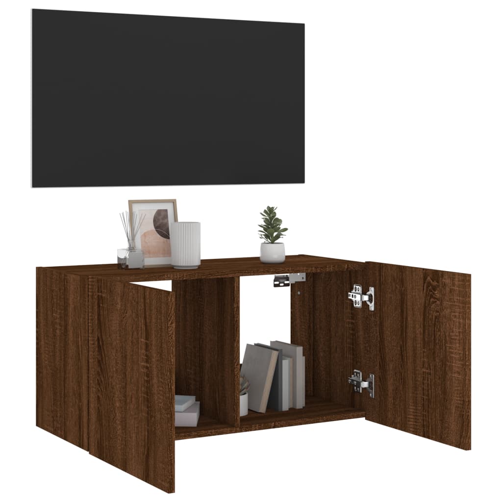 Mobile TV a Parete con Luci LED Rovere Marrone 80x35x41 cm - homemem39