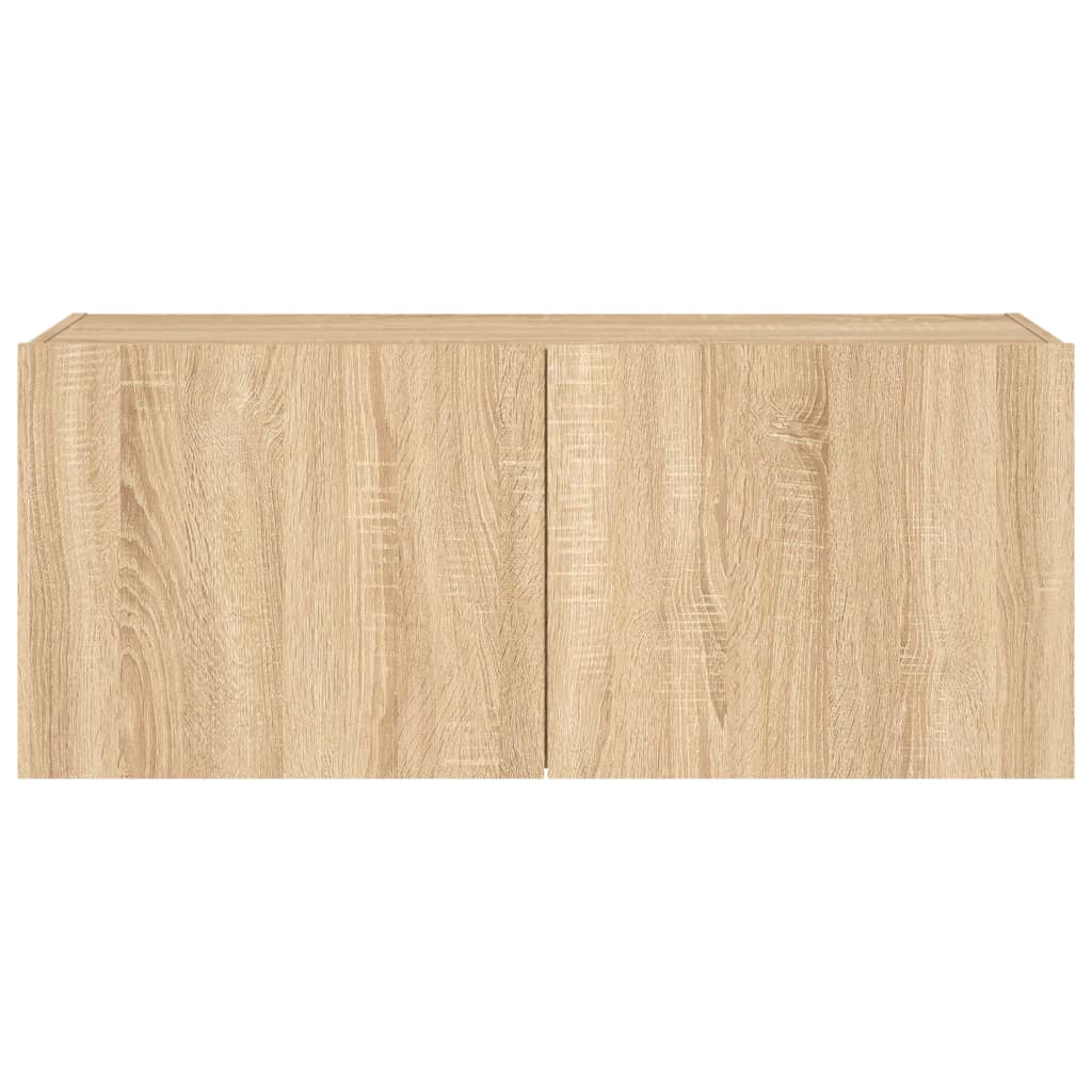 Mobile TV a Parete con Luci LED Rovere Sonoma 100x35x41 cm