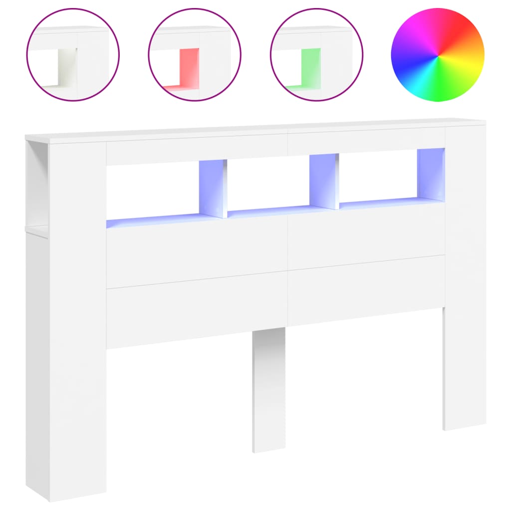 Testiera LED Bianca 160x18,5x103,5 cm Legno Multistrato - homemem39