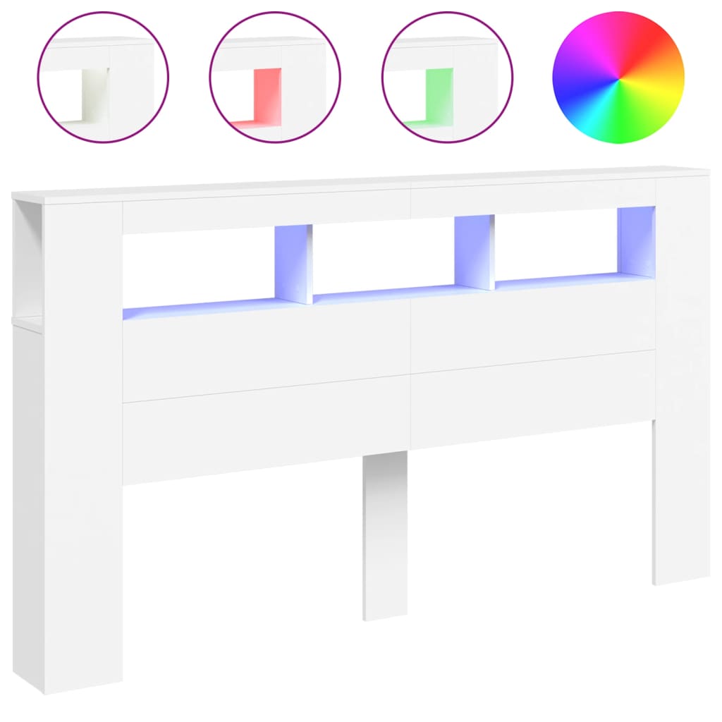 Testiera LED Bianca 180x18,5x103,5 cm Legno Multistrato - homemem39