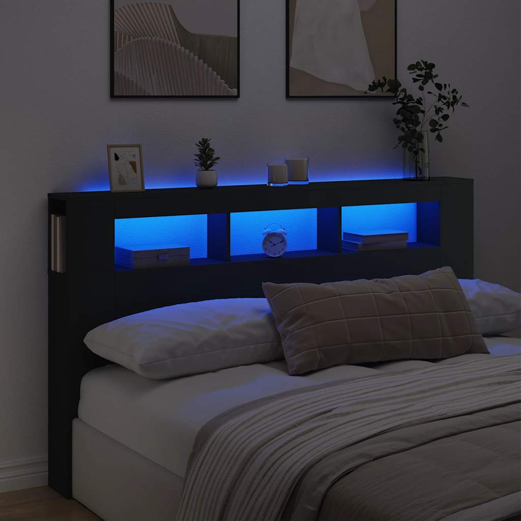 Testiera LED Nera 180x18,5x103,5 cm Legno Multistrato | homemem39