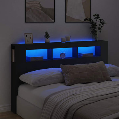 Testiera LED Nera 180x18,5x103,5 cm Legno Multistrato | homemem39