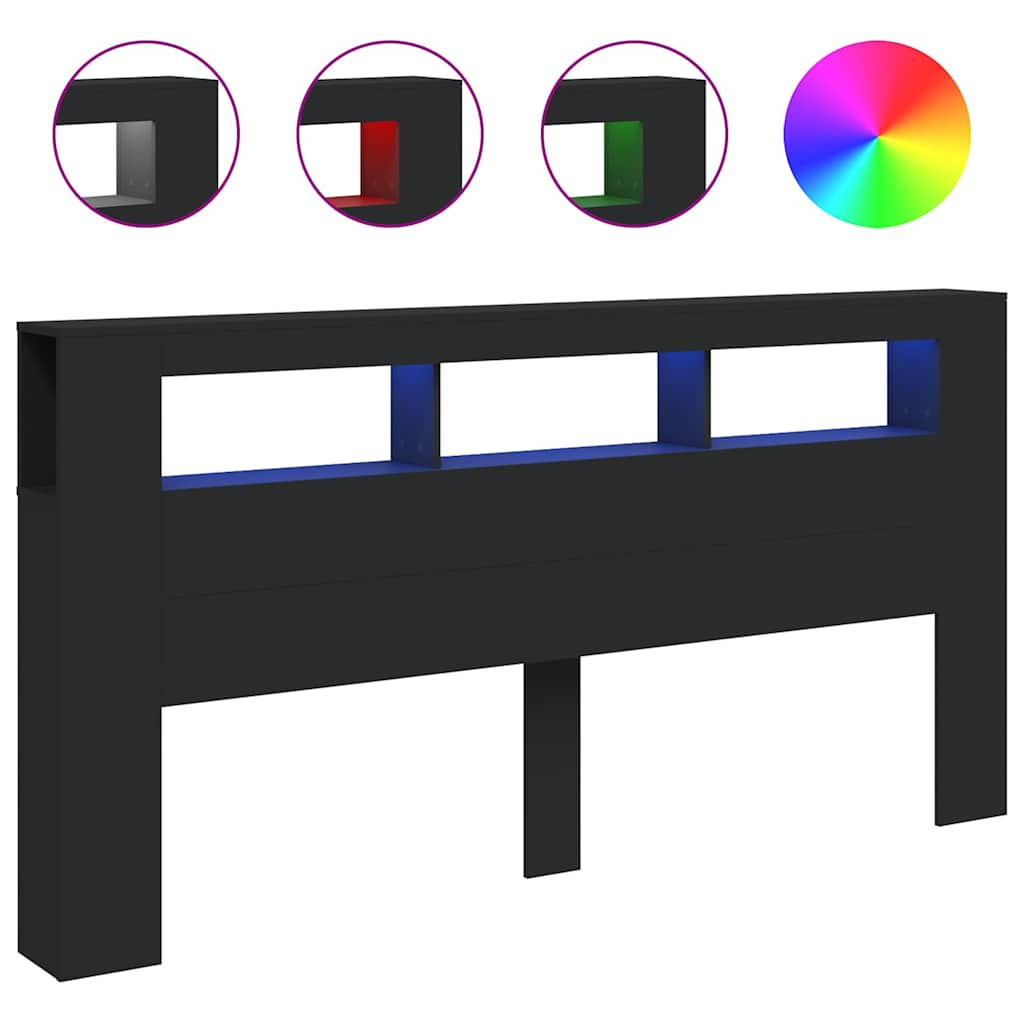 Testiera LED Nera 200x18,5x103,5 cm Legno Multistrato - homemem39