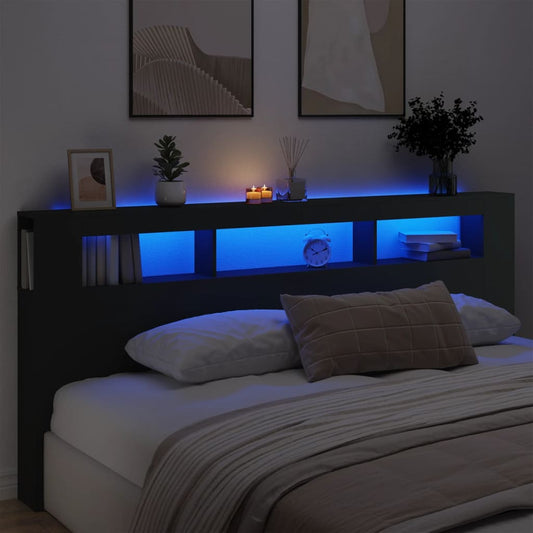 Testiera LED Nera 220x18,5x103,5 cm Legno Multistrato - homemem39