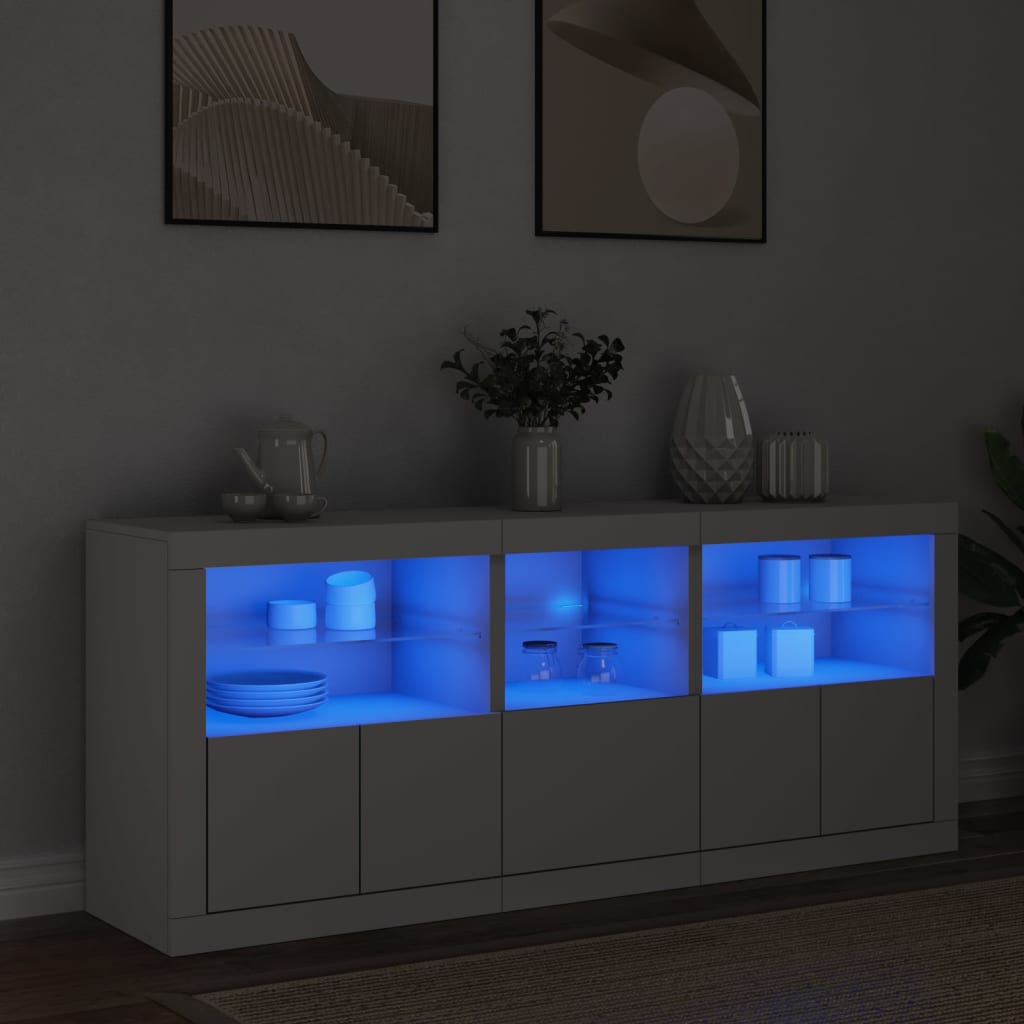 Credenza con Luci LED Bianca 162x37x67 cm - homemem39