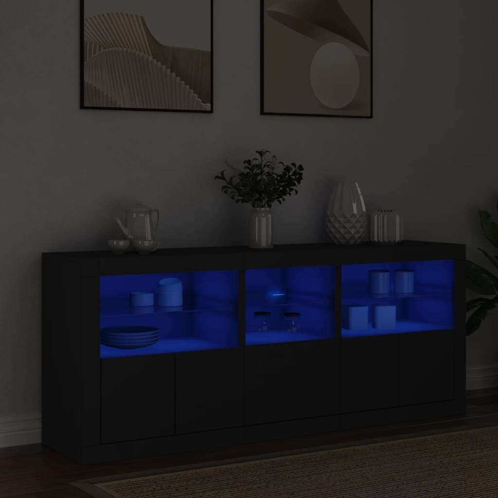 Credenza con Luci LED Nera 162x37x67 cm - homemem39
