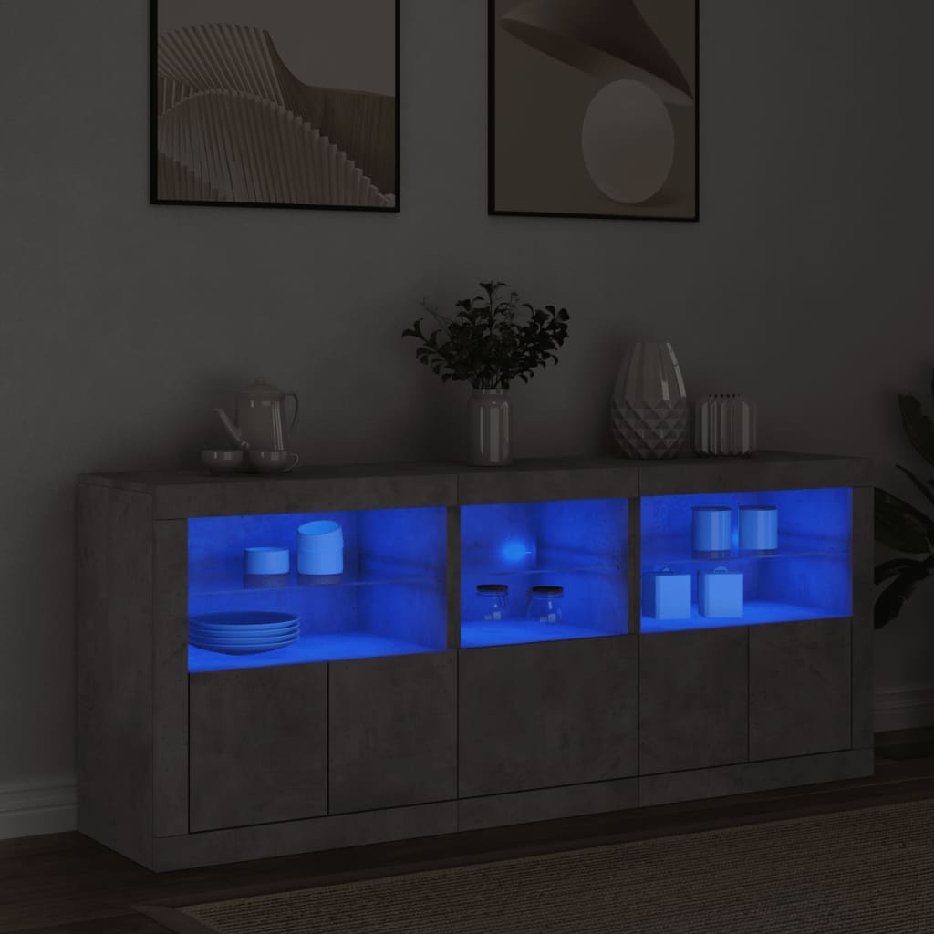 Credenza con Luci LED Grigio Cemento 162x37x67 cm - homemem39