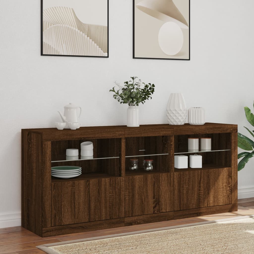 Credenza con Luci LED Rovere Marrone 162x37x67 cm - homemem39