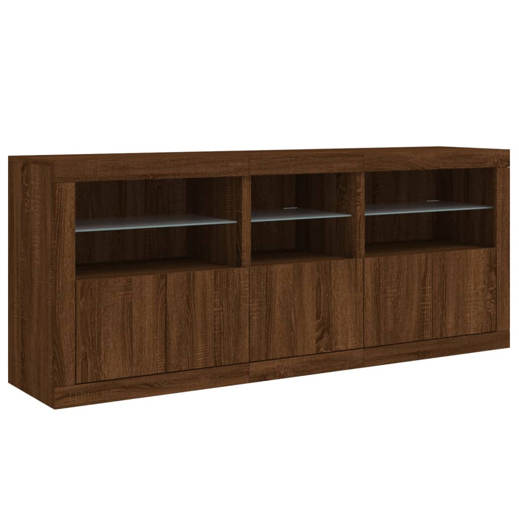 Credenza con Luci LED Rovere Marrone 162x37x67 cm