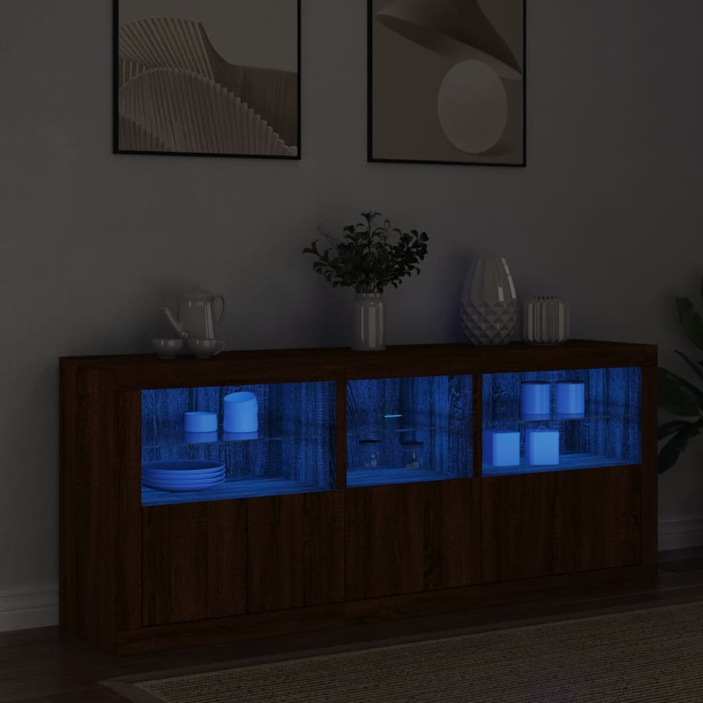 Credenza con Luci LED Rovere Marrone 162x37x67 cm - homemem39