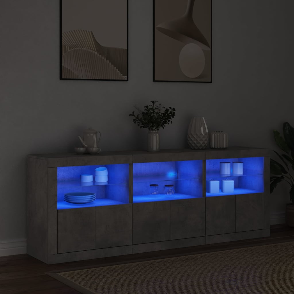 Credenza con Luci LED Grigio Cemento 181,5x37x67 cm - homemem39