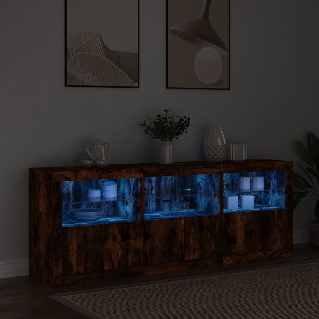 Credenza con Luci LED Rovere Fumo 181,5x37x67 cm - homemem39