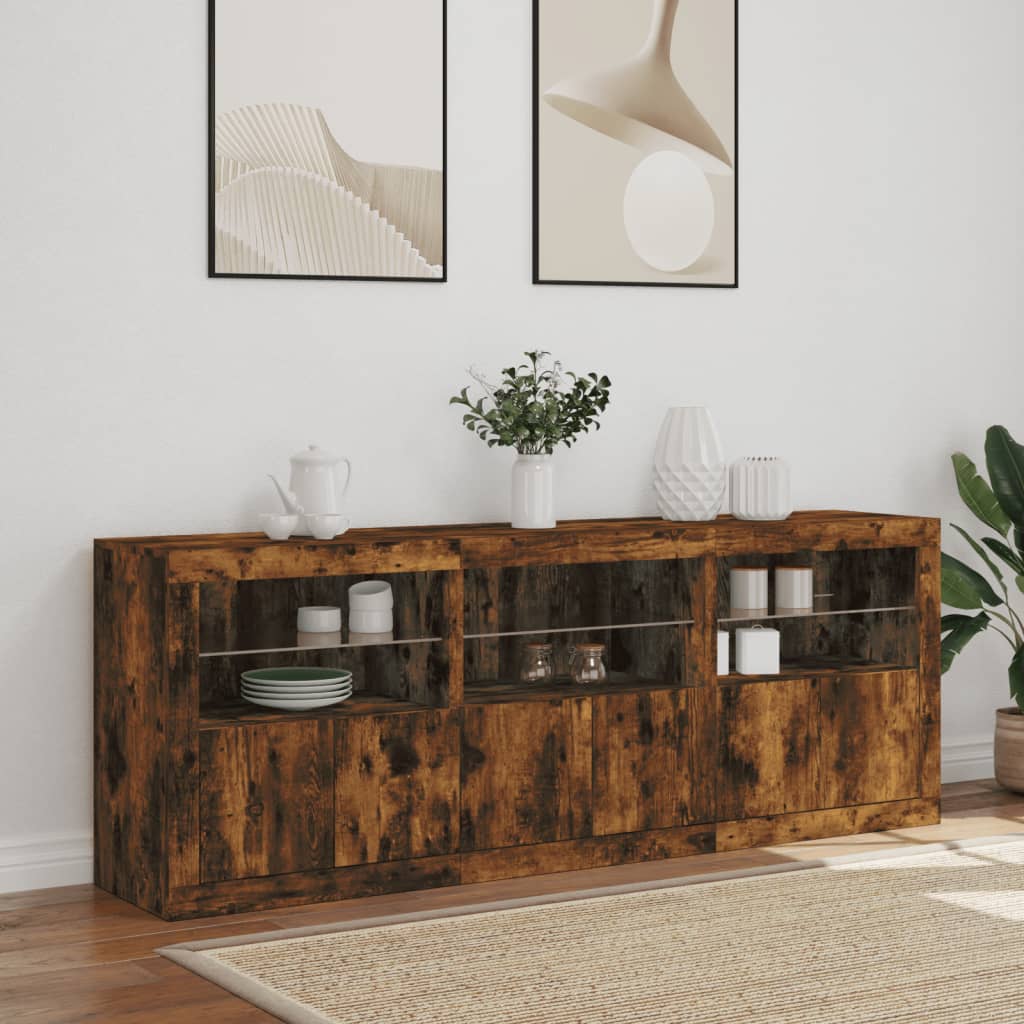 Credenza con Luci LED Rovere Fumo 181,5x37x67 cm