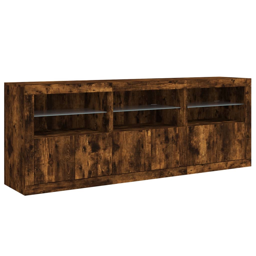 Credenza con Luci LED Rovere Fumo 181,5x37x67 cm - homemem39