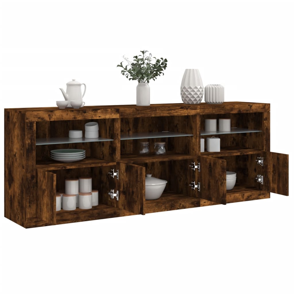 Credenza con Luci LED Rovere Fumo 181,5x37x67 cm - homemem39