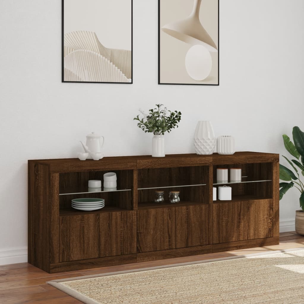 Credenza con Luci LED Rovere Marrone 181,5x37x67 cm - homemem39