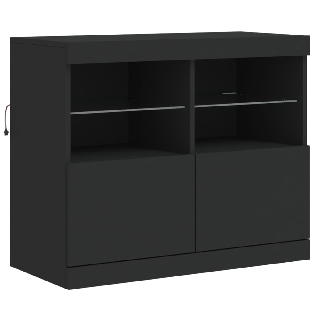 Credenza con Luci LED Nera 202x37x67 cm