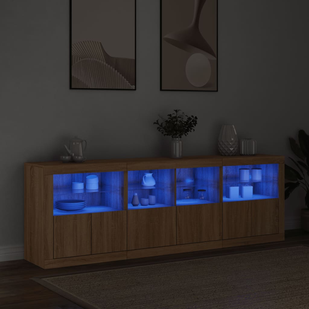 Credenza con Luci LED Rovere Sonoma 202x37x67 cm - homemem39