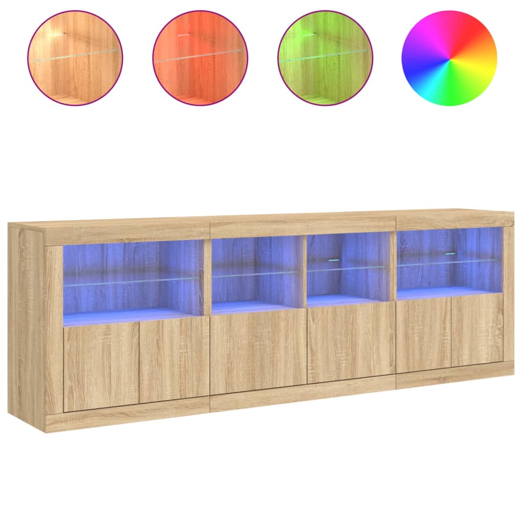 Credenza con Luci LED Rovere Sonoma 202x37x67 cm - homemem39