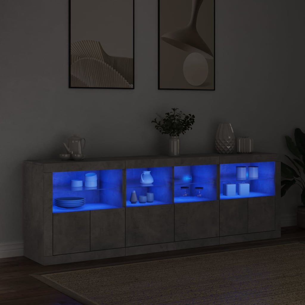Credenza con Luci LED Grigio Cemento 202x37x67 cm - homemem39