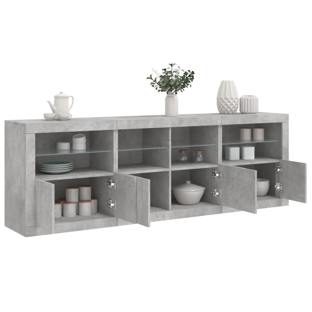 Credenza con Luci LED Grigio Cemento 202x37x67 cm - homemem39