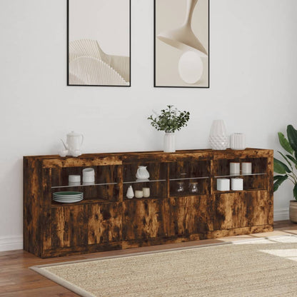 Credenza con Luci LED Rovere Fumo 202x37x67 cm - homemem39