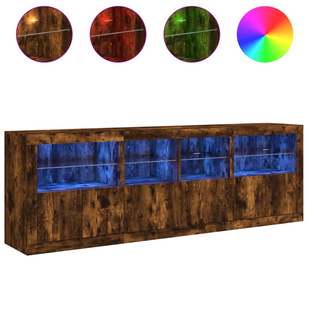 Credenza con Luci LED Rovere Fumo 202x37x67 cm