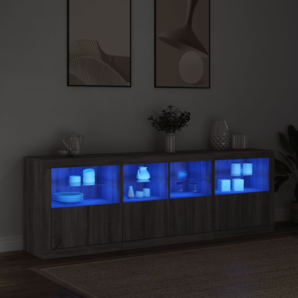 Credenza con Luci LED Grigio Sonoma 202x37x67 cm - homemem39