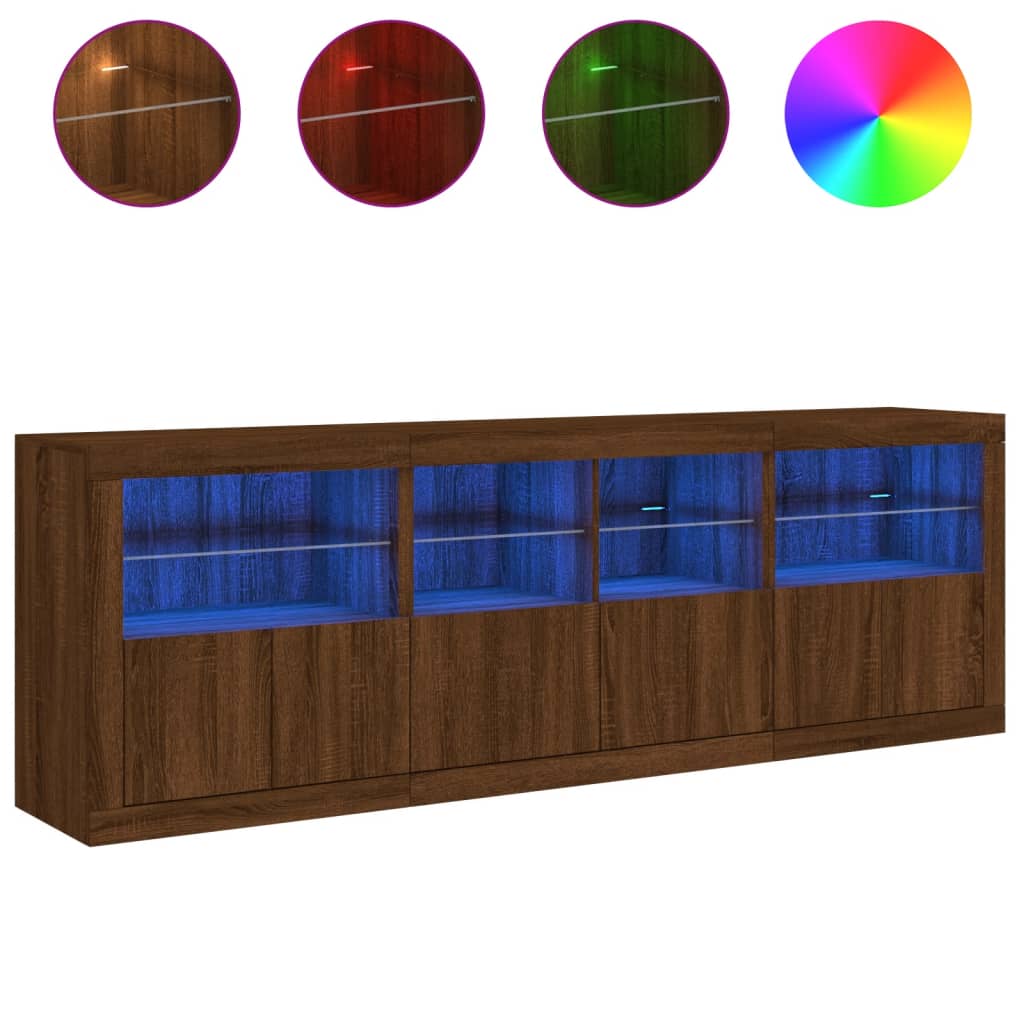 Credenza con Luci LED Rovere Marrone 202x37x67 cm - homemem39