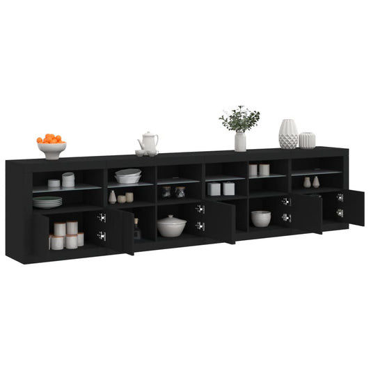 Credenza con Luci LED Nera 283x37x67 cm