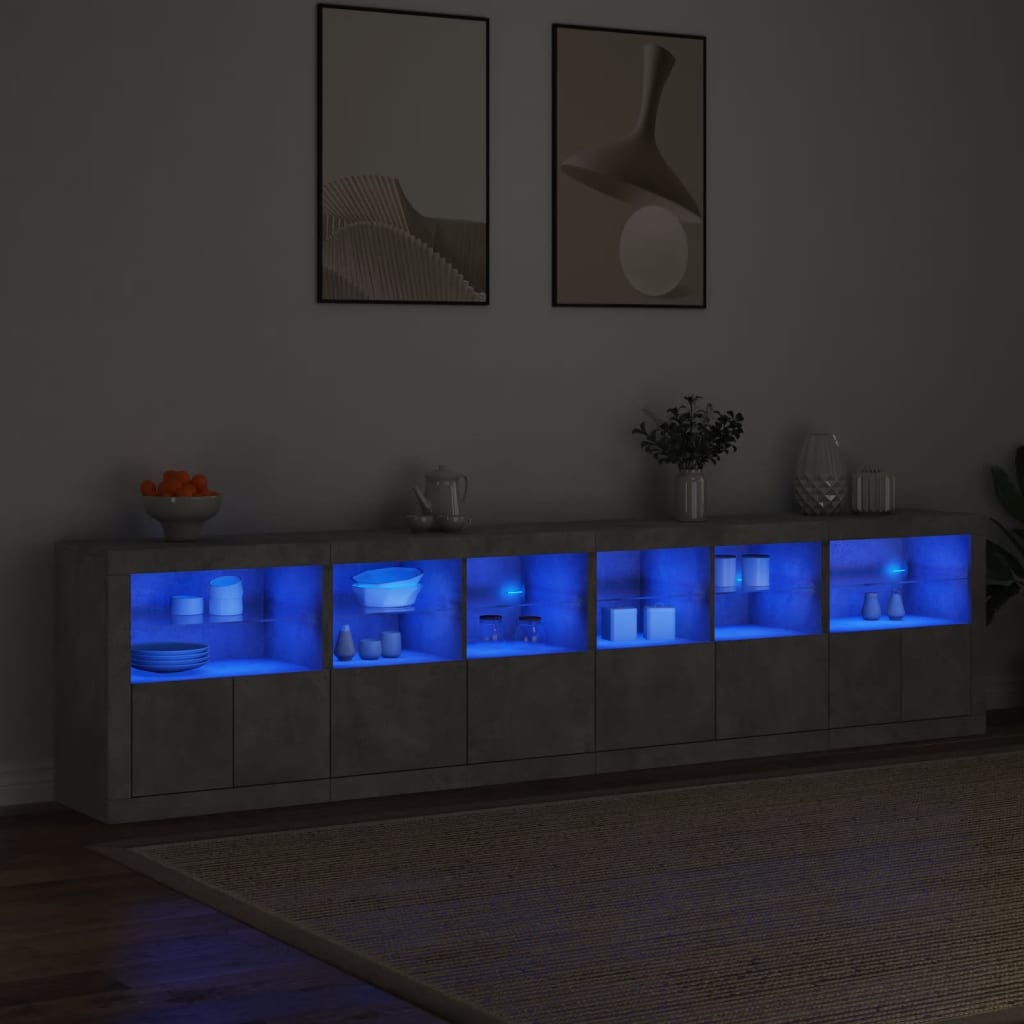 Credenza con Luci LED Grigio Cemento 283x37x67 cm - homemem39