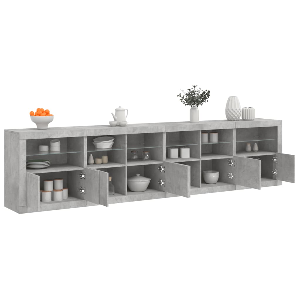 Credenza con Luci LED Grigio Cemento 283x37x67 cm - homemem39