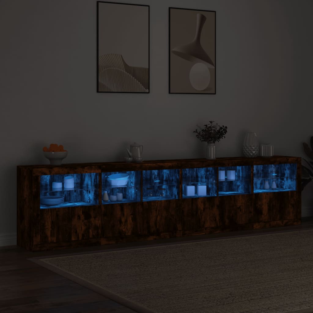 Credenza con Luci LED Rovere Fumo 283x37x67 cm - homemem39