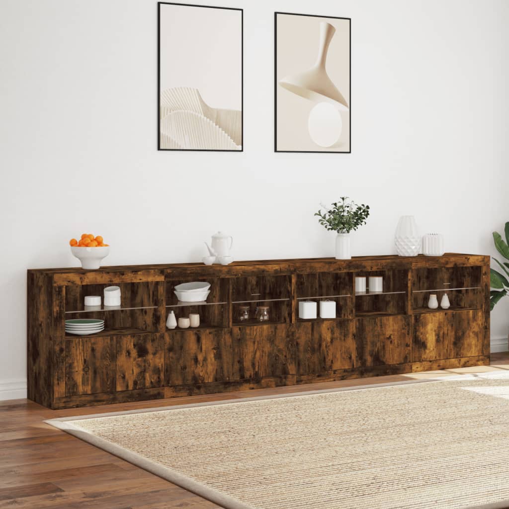 Credenza con Luci LED Rovere Fumo 283x37x67 cm - homemem39