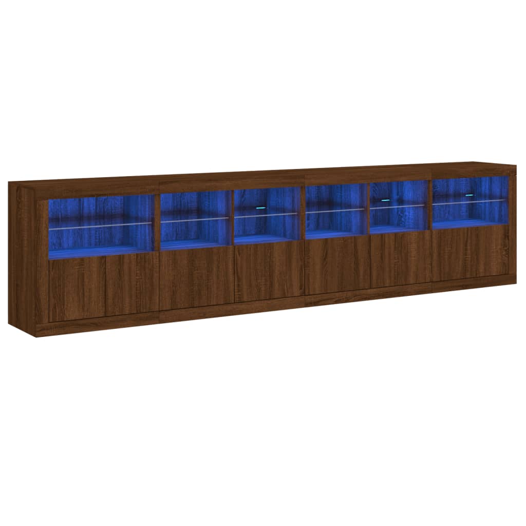 Credenza con Luci LED Rovere Marrone 283x37x67 cm