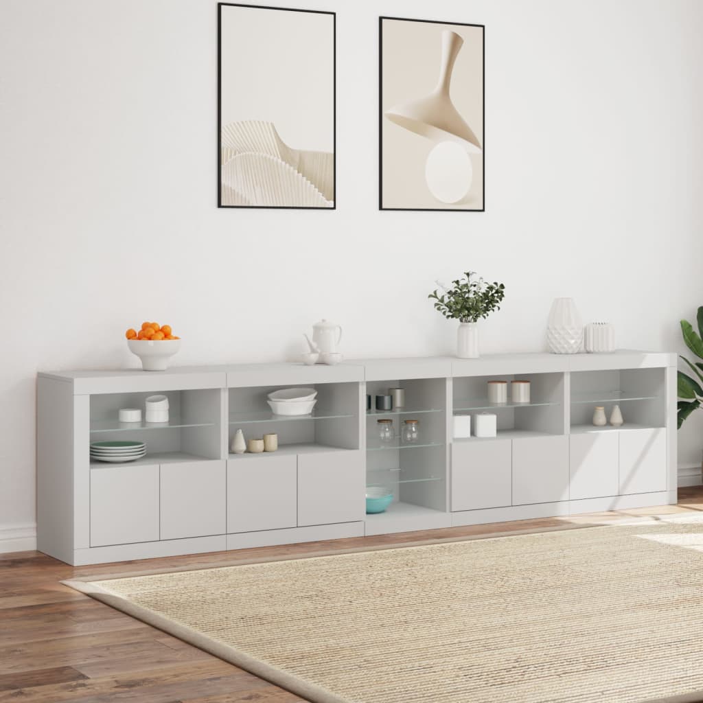 Credenza con Luci LED Bianca 283x37x67 cm