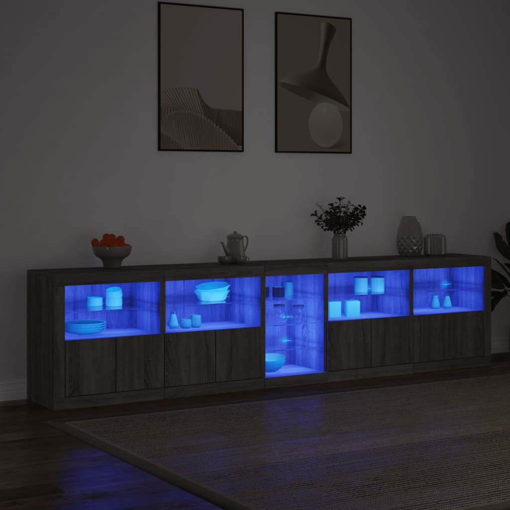 Credenza con Luci LED Grigio Sonoma 283x37x67 cm - homemem39