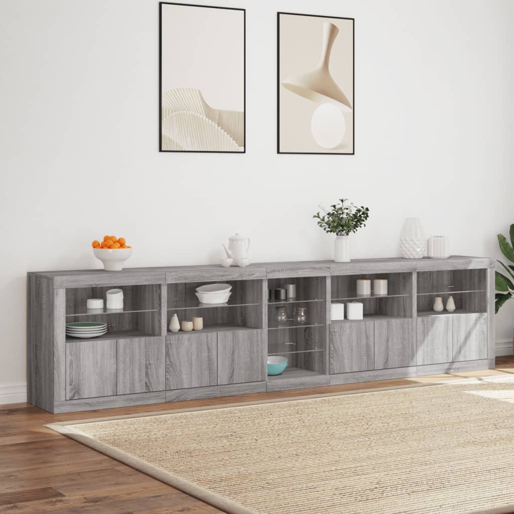 Credenza con Luci LED Grigio Sonoma 283x37x67 cm - homemem39