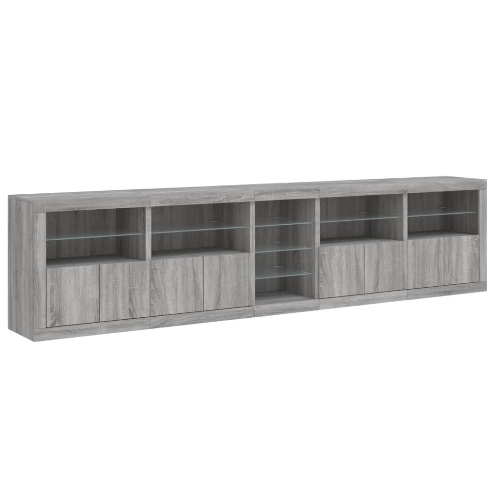 Credenza con Luci LED Grigio Sonoma 283x37x67 cm