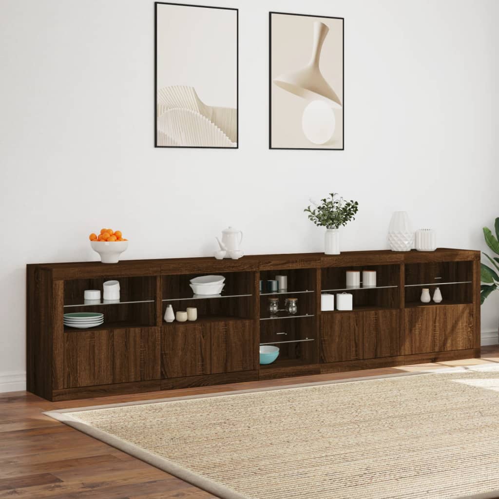 Credenza con Luci LED Rovere Marrone 283x37x67 cm - homemem39