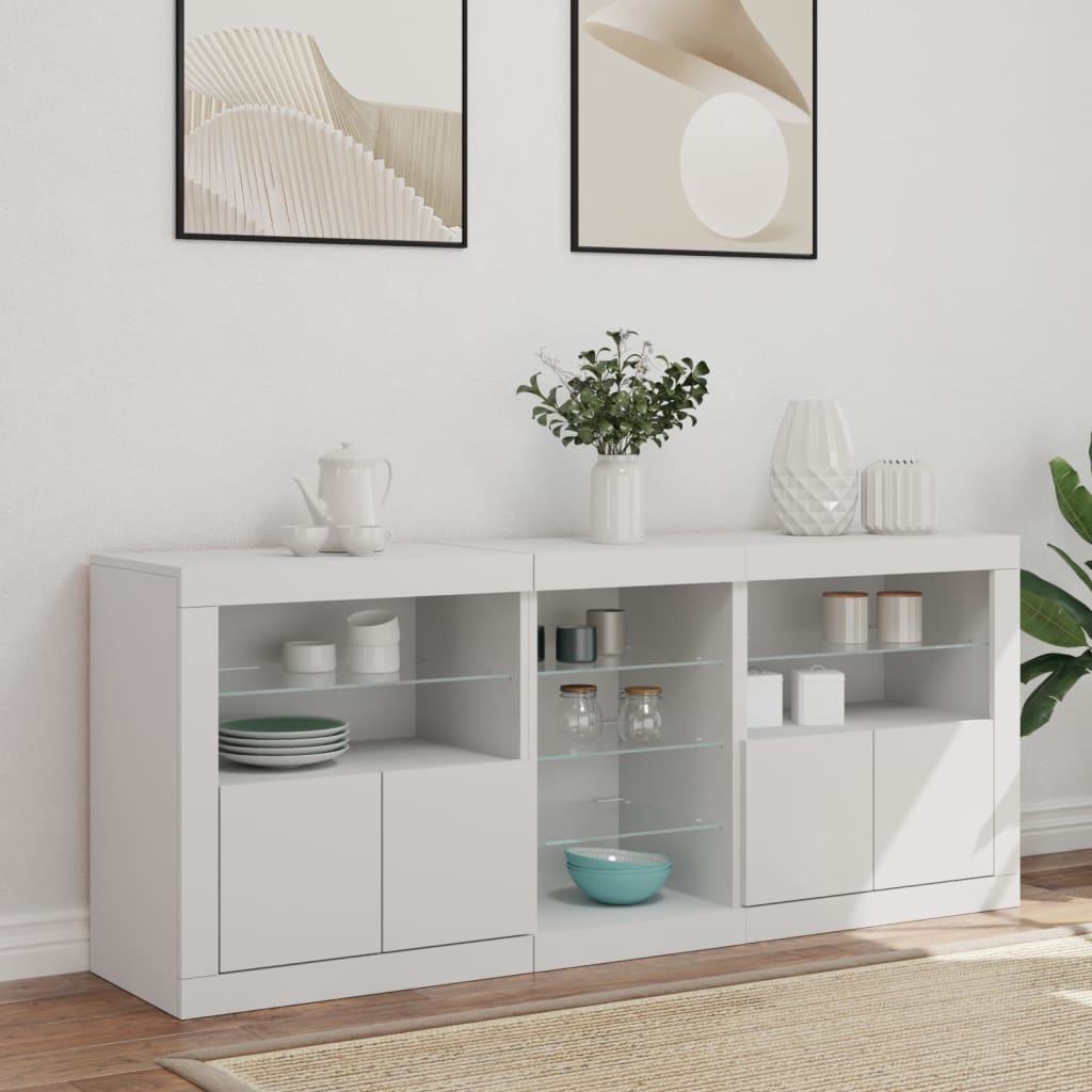 Credenza con Luci LED Bianca 162x37x67 cm - homemem39