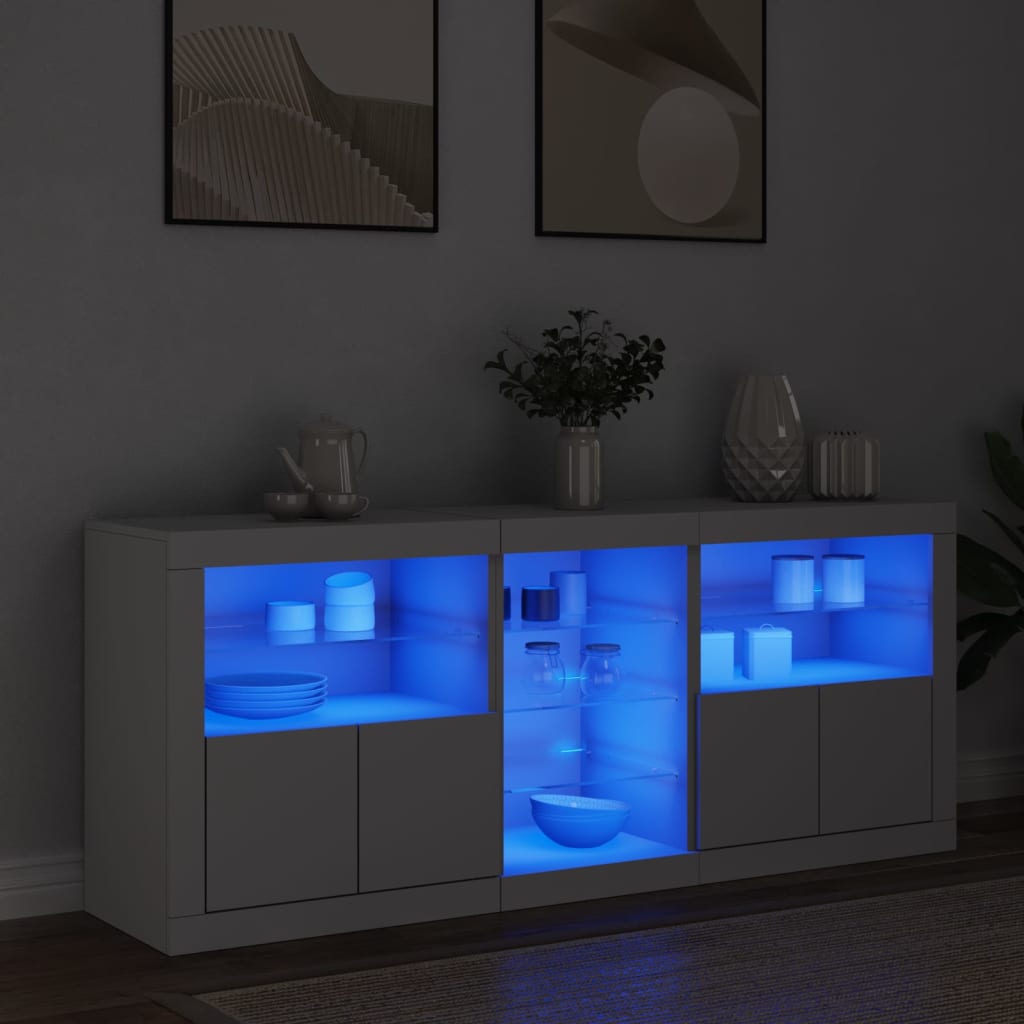 Credenza con Luci LED Bianca 162x37x67 cm - homemem39