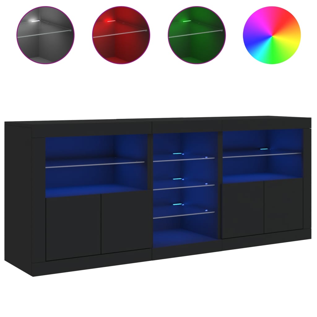 Credenza con Luci LED Nera 162x37x67 cm