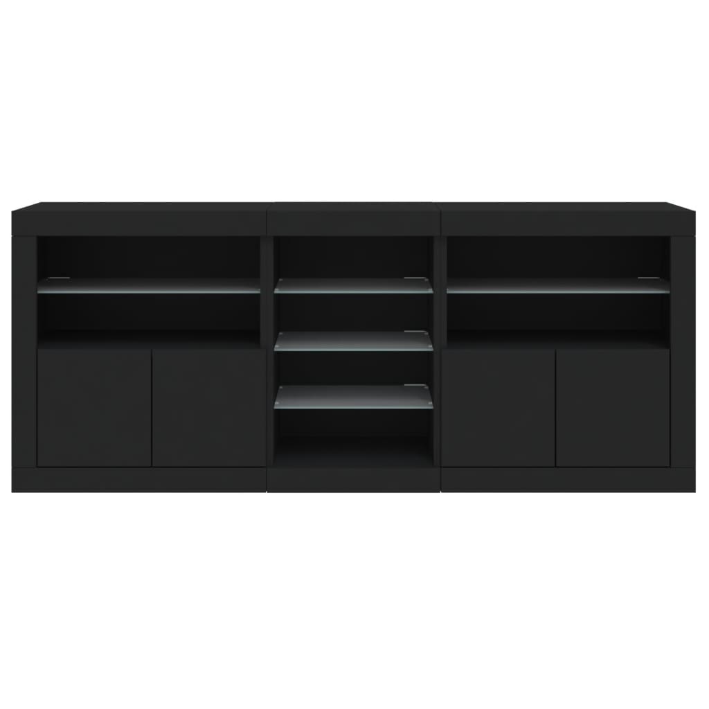 Credenza con Luci LED Nera 162x37x67 cm